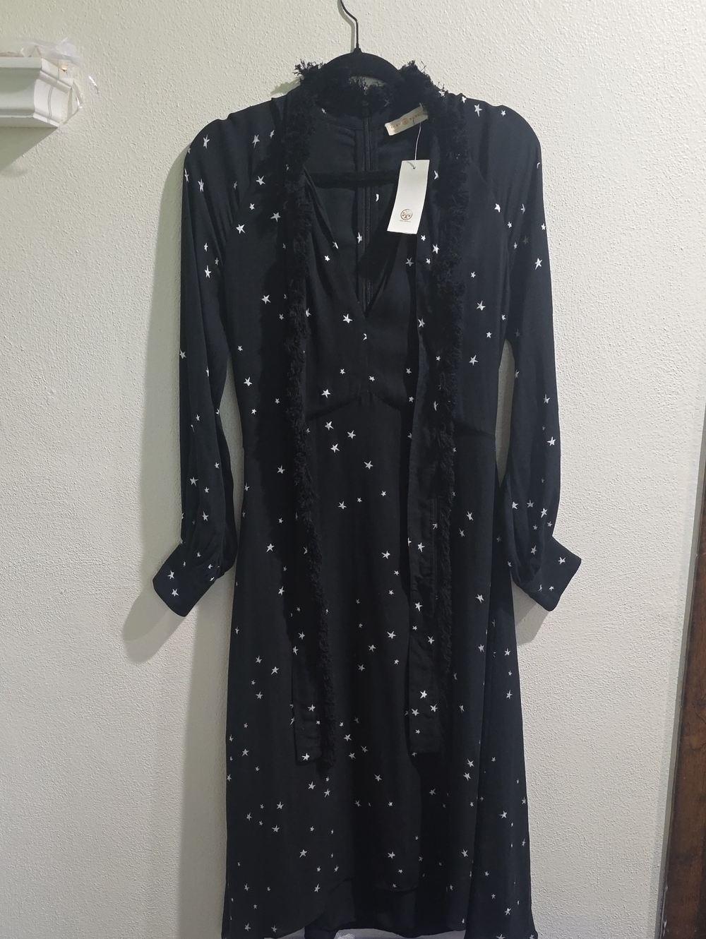 Vintage Tory Burch Stargazer Celstial Print Dress With Attached Scarf Tie Neck